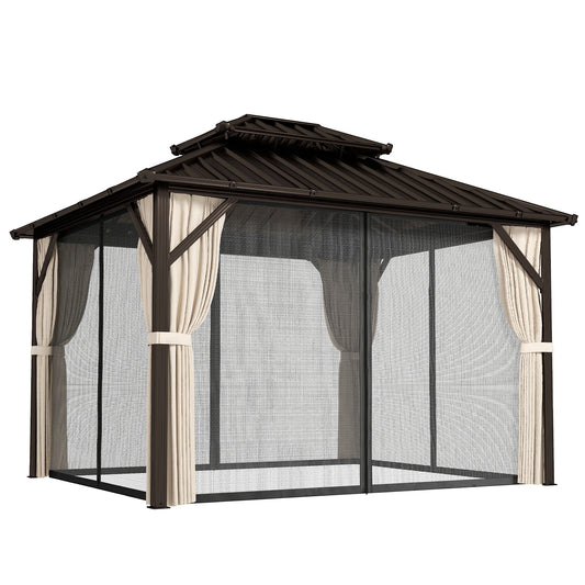 Outsunny 3x3.6 m Hardtop Gazebo Canopy with UPF50+ Double Galvanised Steel Roof, Aluminium Garden Gazebo Permanent Pavilion, Brown