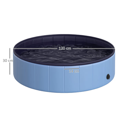 PawHut Foldable Dog Paddling Pool Pet Cat Swimming Pool Indoor/Outdoor Collapsible Summer Bathing Tub Shower Tub Puppy Washer (â120 √É‚Äî 30H cm, Blue)