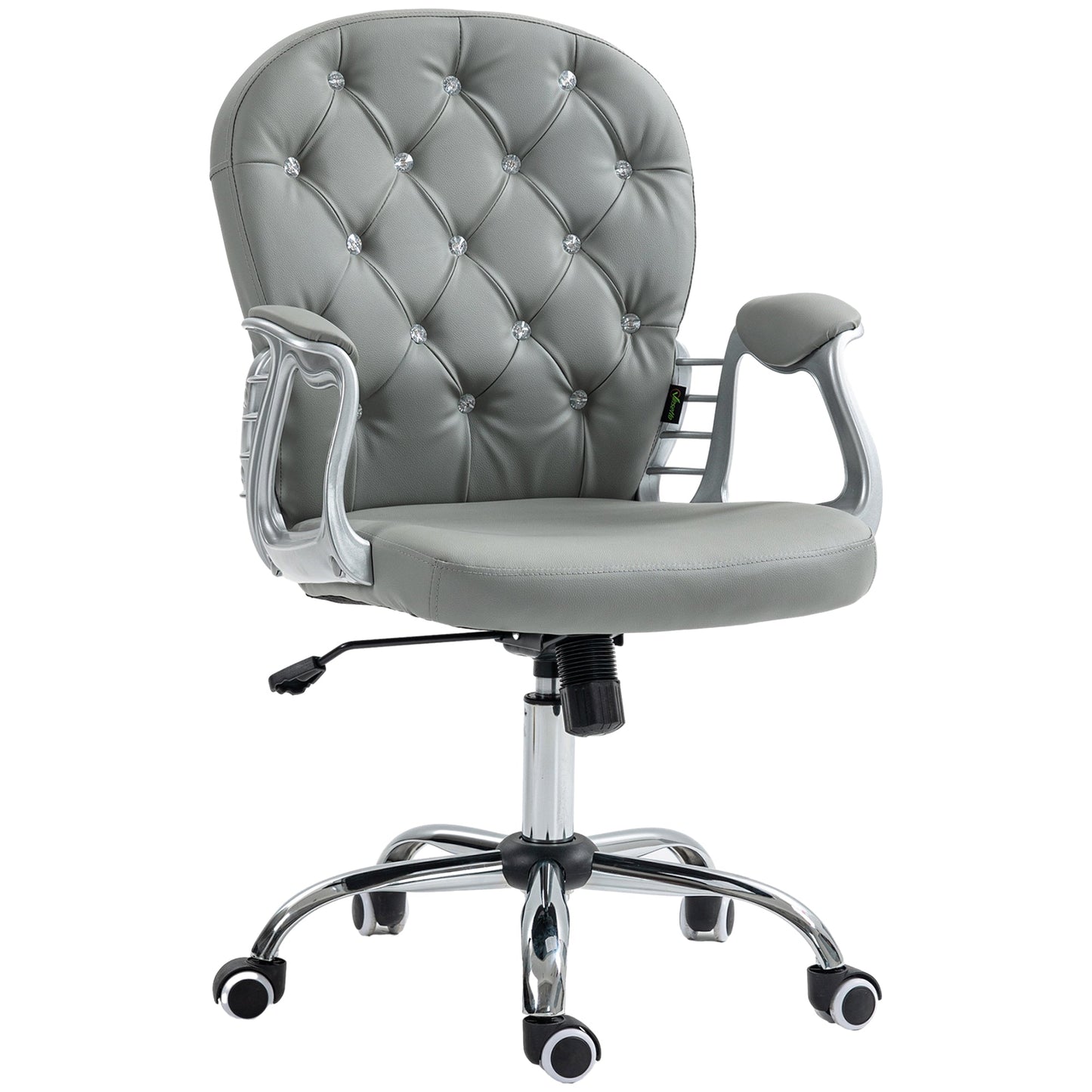 Vinsetto Office Chair Ergonomic 360¡ Swivel PU Diamante Padded Base 5 Castor Wheels for Home Work Grey