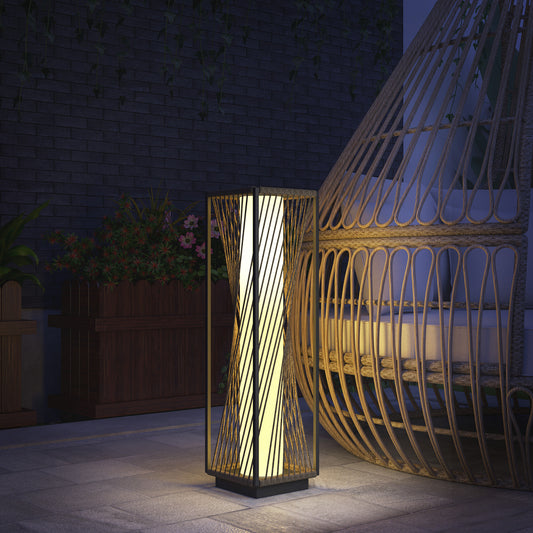 Outsunny Garden Rattan Lamp, 77 cm Tall Solar Rattan Floor Lamp, Solar Garden Light z automatycznym włączaniem/wyłączaniem świateł LED, IP44 Wodoodporny do użytku na zewnątrz, na ganku, ścieżce, tarasie, szary