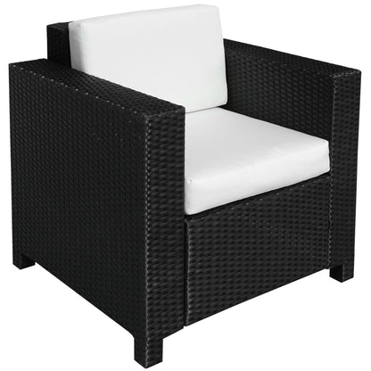 Outsunny Jednoosobowa sofa rattanowa z 10 cm grubą wyściełaną poduszką, fotel ogrodowy z plecionki PE, odporny na warunki atmosferyczne, z podłokietnikami, czarny