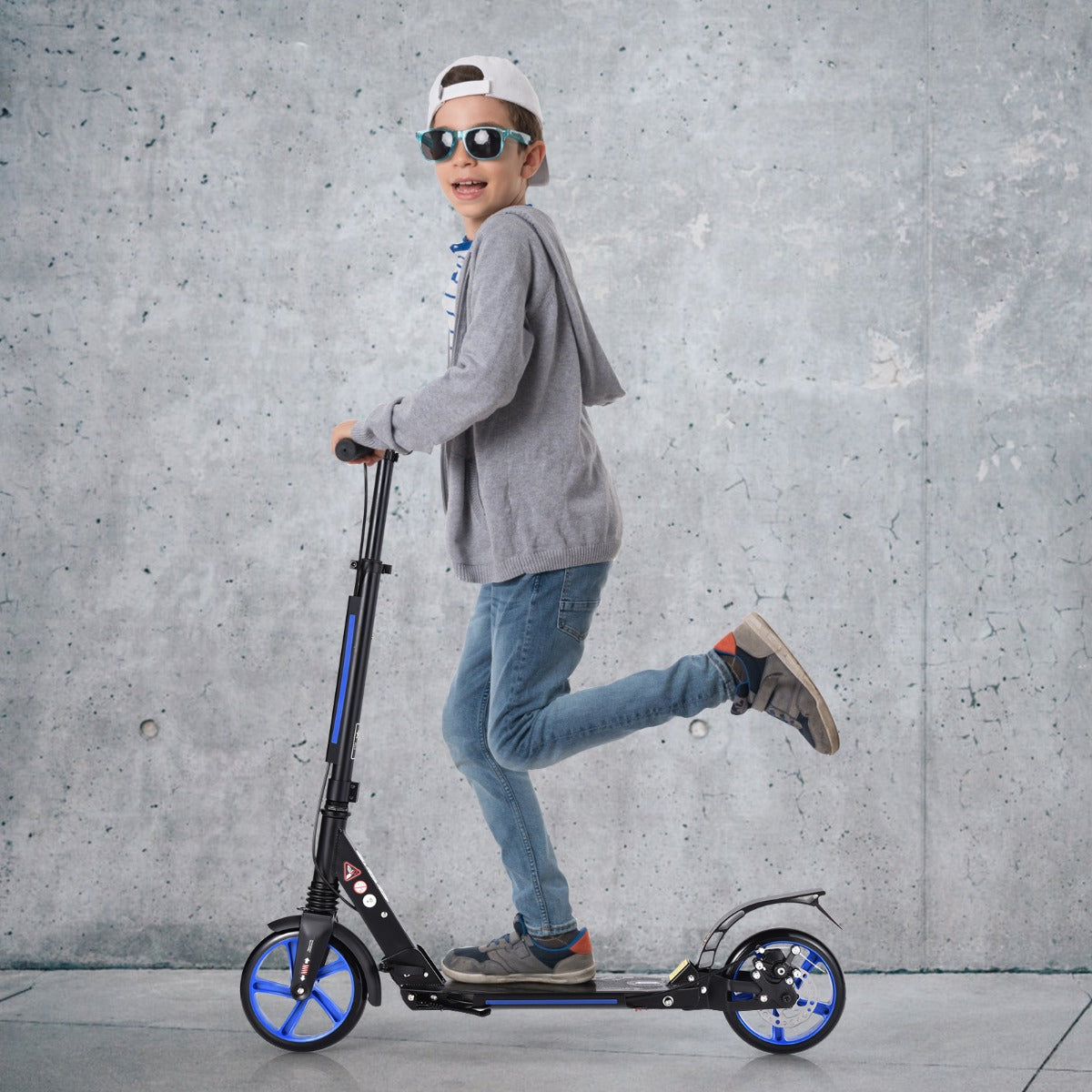 Kick Scooter with Adjustable Handlebar and Anti-Shocking Suspension-Blue
