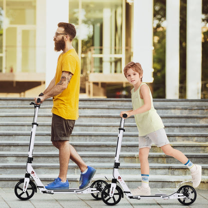 Kick Scooter with Adjustable Handlebar and Anti-Shocking Suspension-White