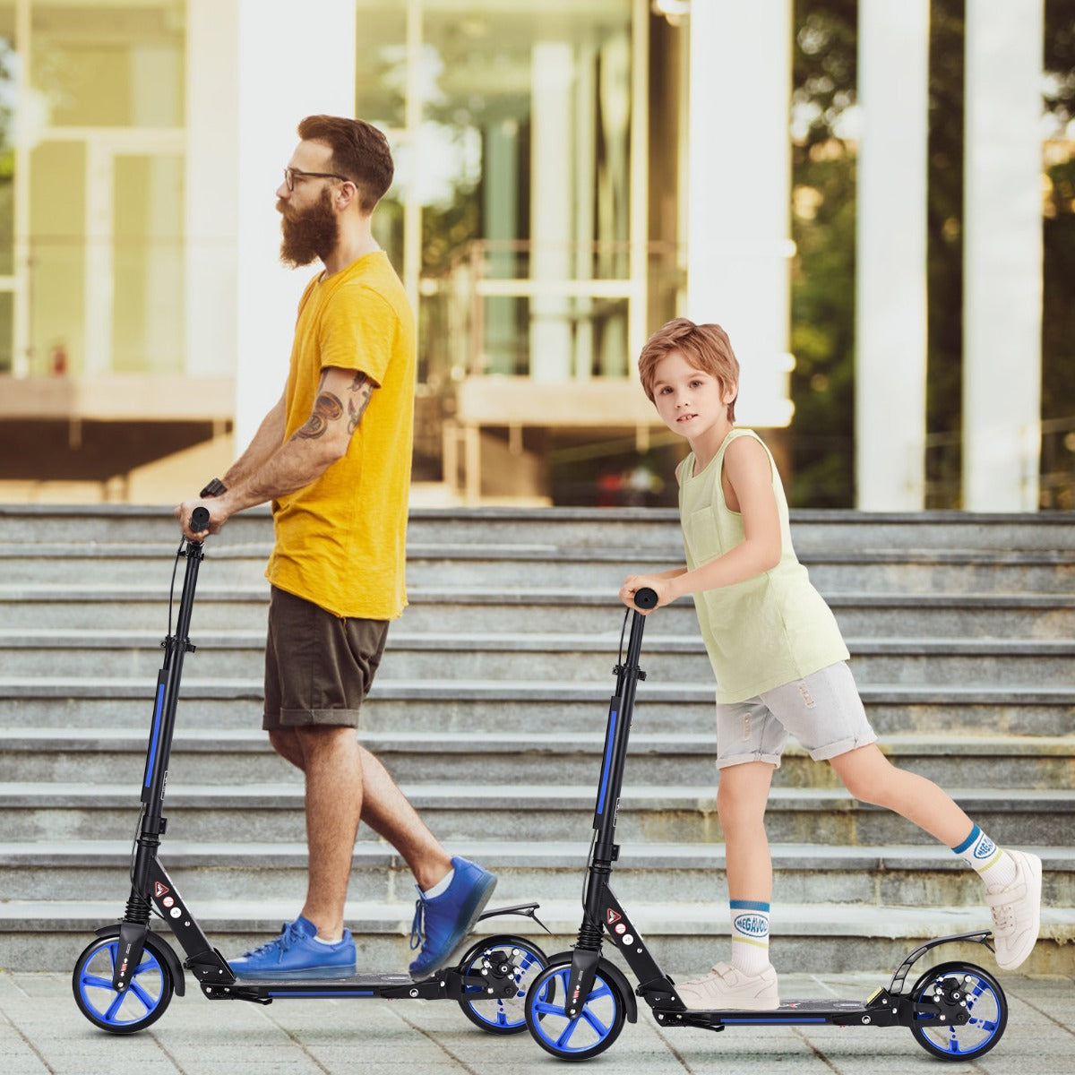 Kick Scooter with Adjustable Handlebar and Anti-Shocking Suspension-Blue