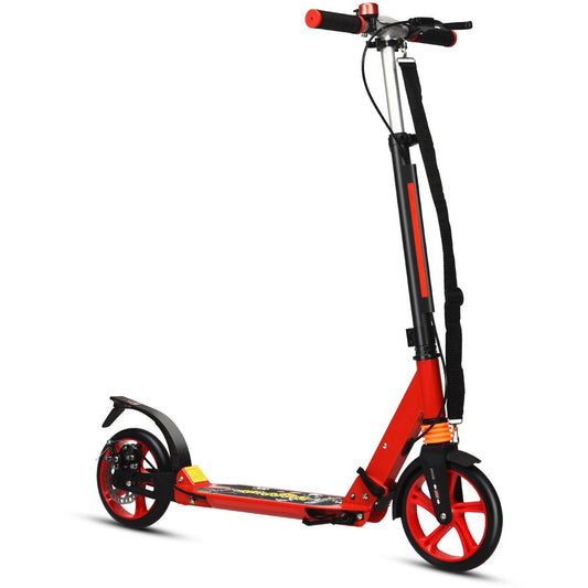 Kick Scooter with Adjustable Handlebar and Anti-Shocking Suspension-Red
