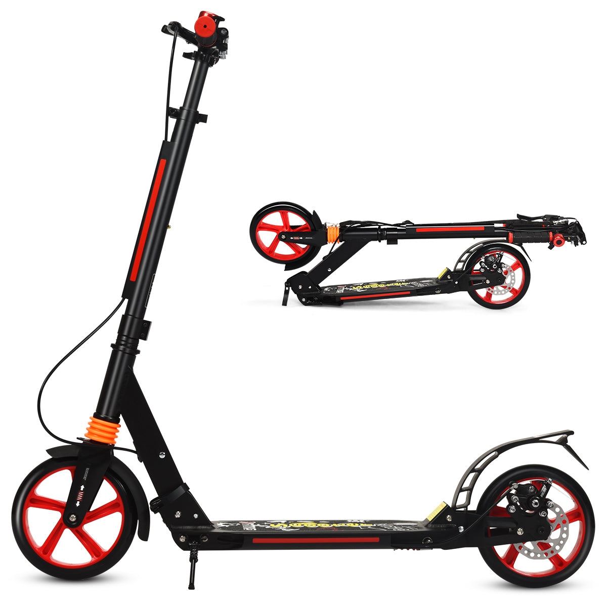Kick Scooter with Adjustable Handlebar and Anti-Shocking Suspension-Black
