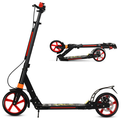 Kick Scooter with Adjustable Handlebar and Anti-Shocking Suspension-Black