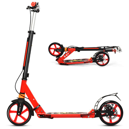 Kick Scooter with Adjustable Handlebar and Anti-Shocking Suspension-Red