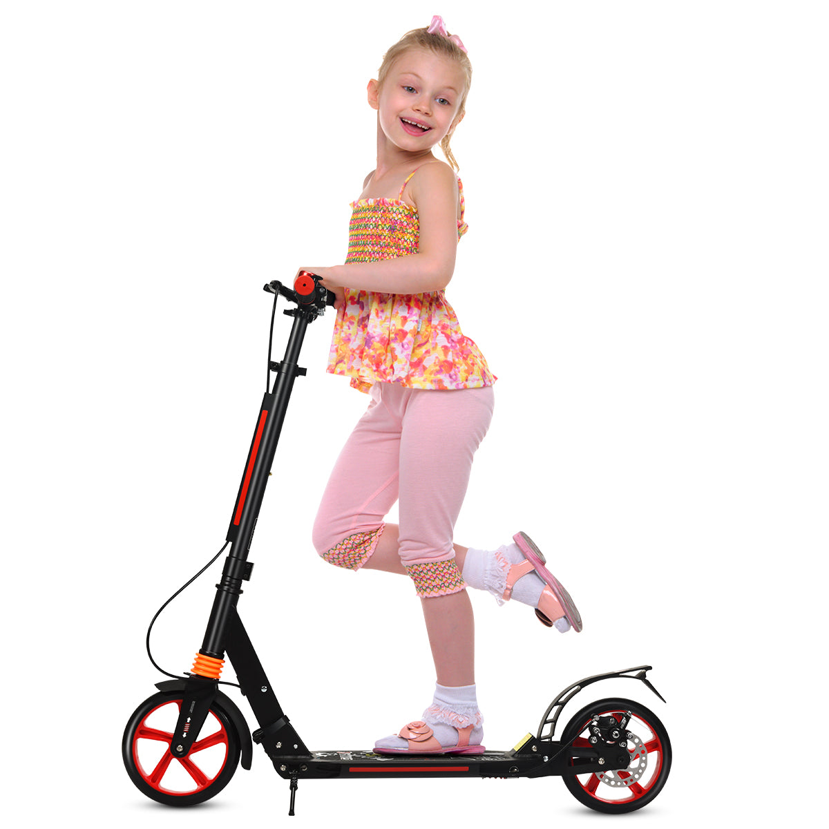 Kick Scooter with Adjustable Handlebar and Anti-Shocking Suspension-Red