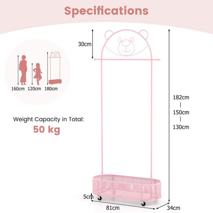 Kid Clothes Rack with 3 Adjustable Heights for Children Adults-Pink