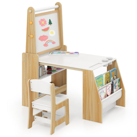 Kids Art Table and Chair Set Multifunctional Kids Activity-Natural