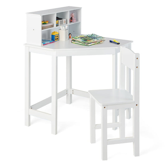Kids Corner Desk and Chair Set with Chair and Hutch-White