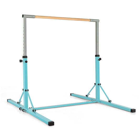 Kids Foldable Gymnastics Bar with 13 Adjustable Height-Green