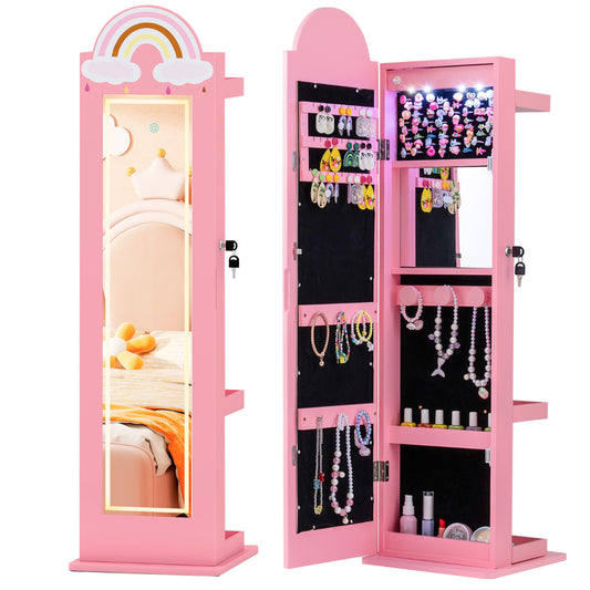 Kids Jewelry Cabinet Standing Children Jewelry Organizer-Pink