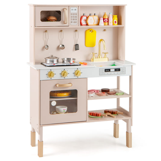 Kids Kitchen Playset with Stoves with Sound Light Oven Faucet-Pink