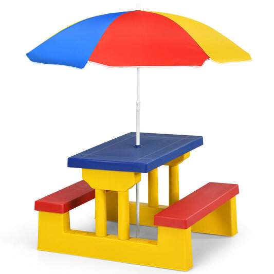 Kids Picnic Table Set with Removable Umbrella-Color