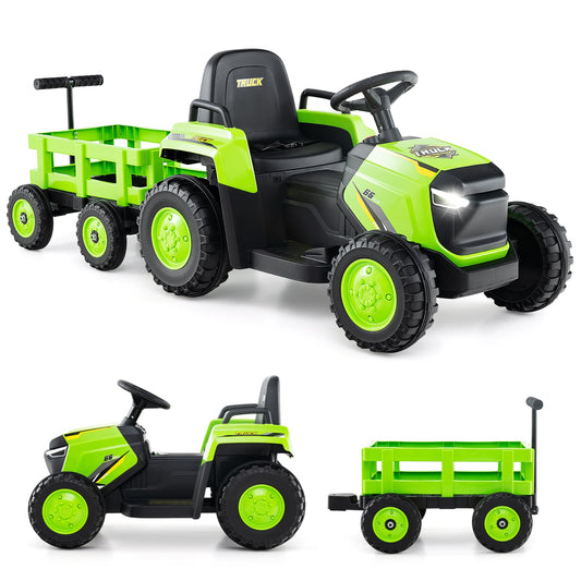 Kids Ride on Tractor 12V Electric Vehicle with Detachable Trailer and Remote Control-Green