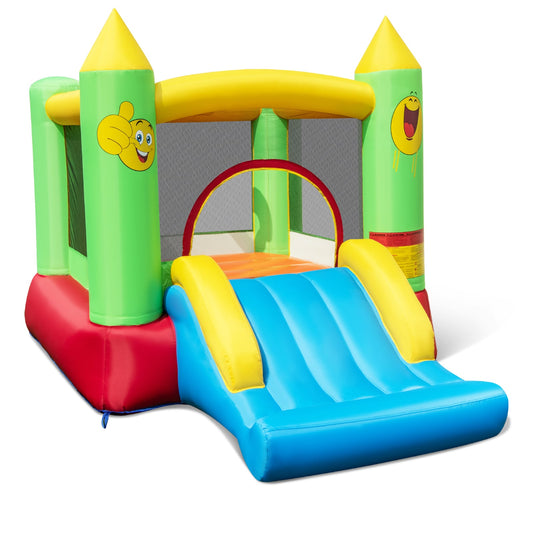Kids Smiley Face Theme Inflatable Bounce House with Slide and Basketball Hoop (without Blower)