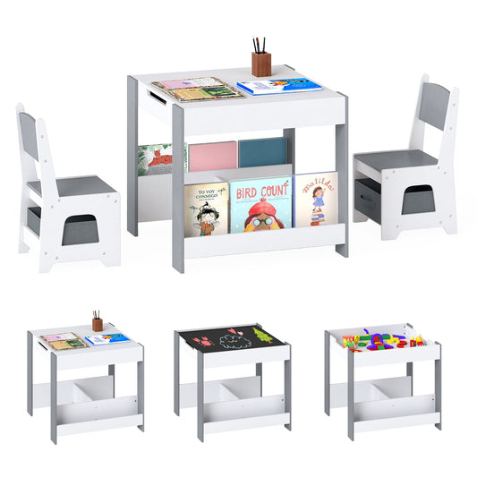 Kids Table and Chairs Set Toddler Wooden Activity Desk-Grey