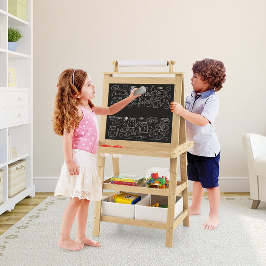 Children's Double-Sided Art Easel with Paper Roll-Natural