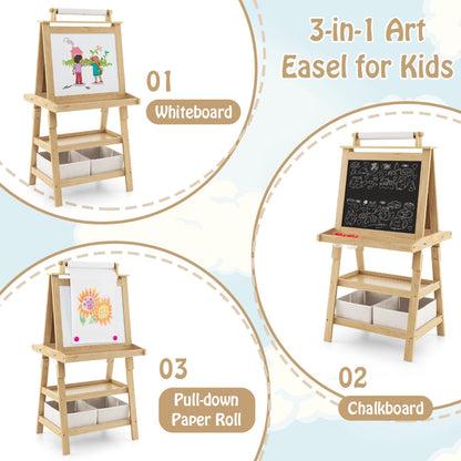 Children's Double-Sided Art Easel with Paper Roll-Natural