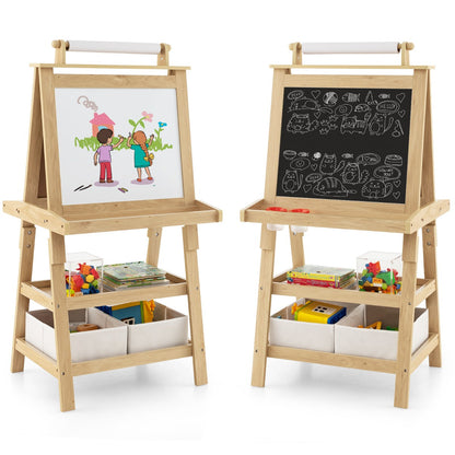 Children's Double-Sided Art Easel with Paper Roll-Natural