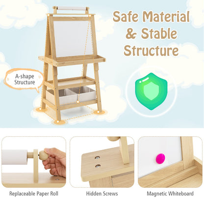 Children's Double-Sided Art Easel with Paper Roll-Natural