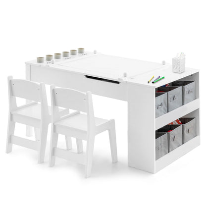 Kids Art Table and 2 Chairs Set with Paper Roll for Daycare Nursery Playroom