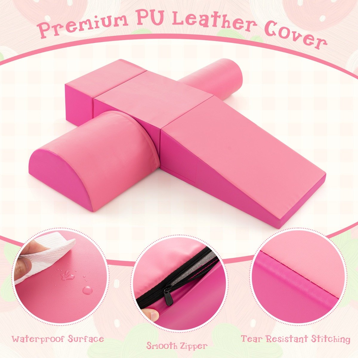 5-Piece Soft Waterproof Kids Climb and Crawl Activity Playset-Pink