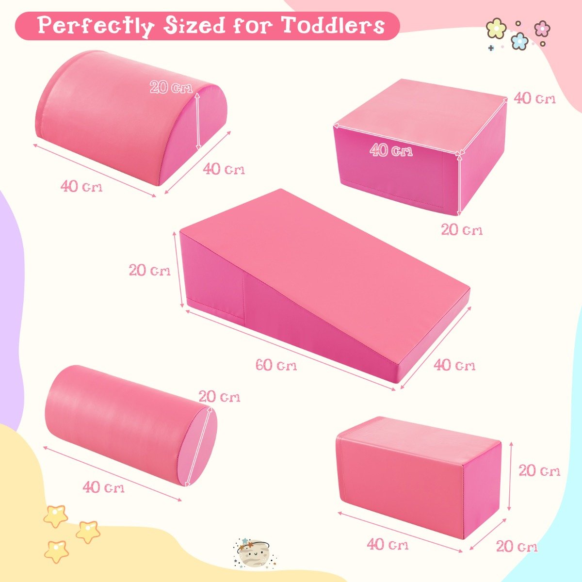 5-Piece Soft Waterproof Kids Climb and Crawl Activity Playset-Pink