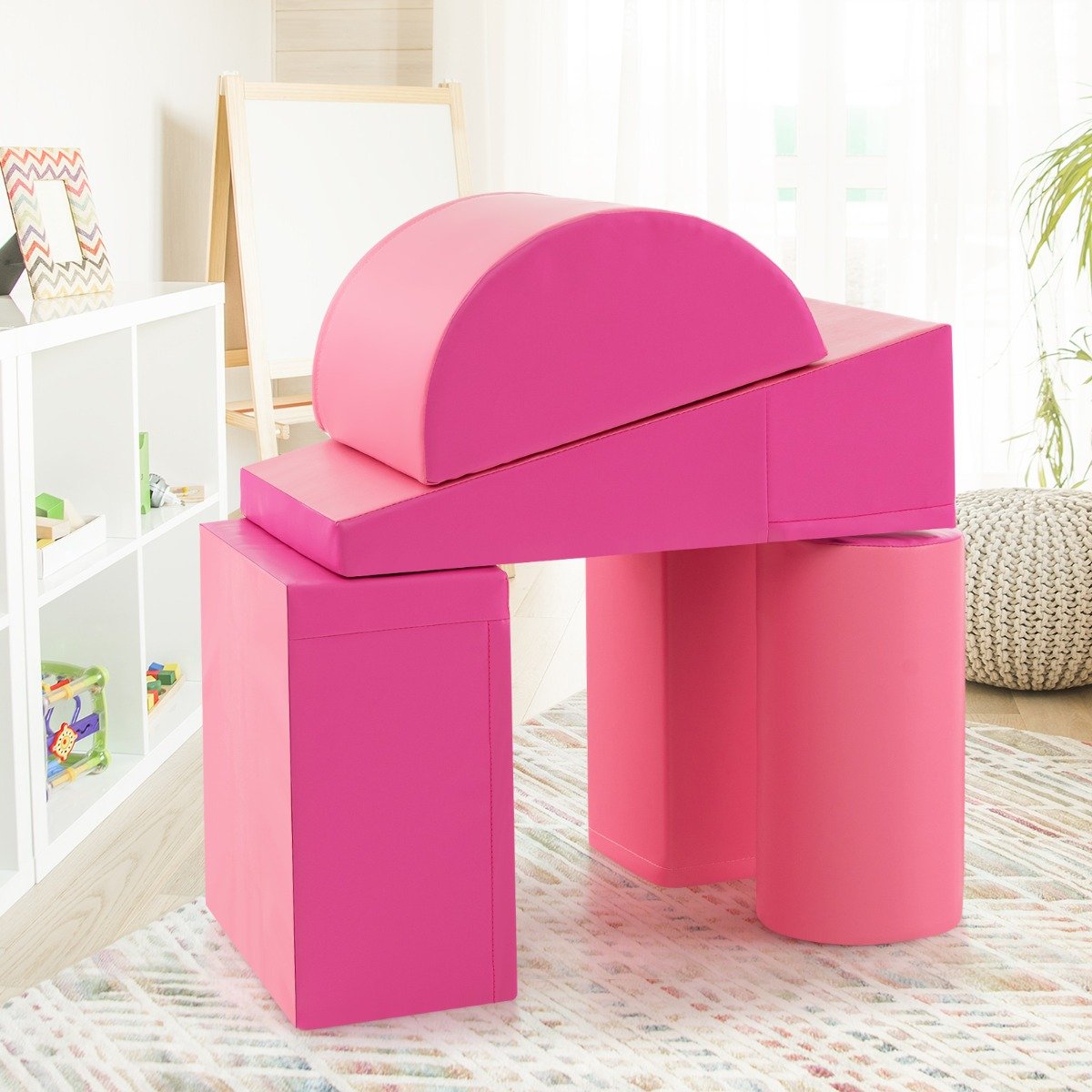 5-Piece Soft Waterproof Kids Climb and Crawl Activity Playset-Pink