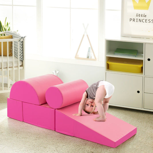 5-Piece Soft Waterproof Kids Climb and Crawl Activity Playset-Pink