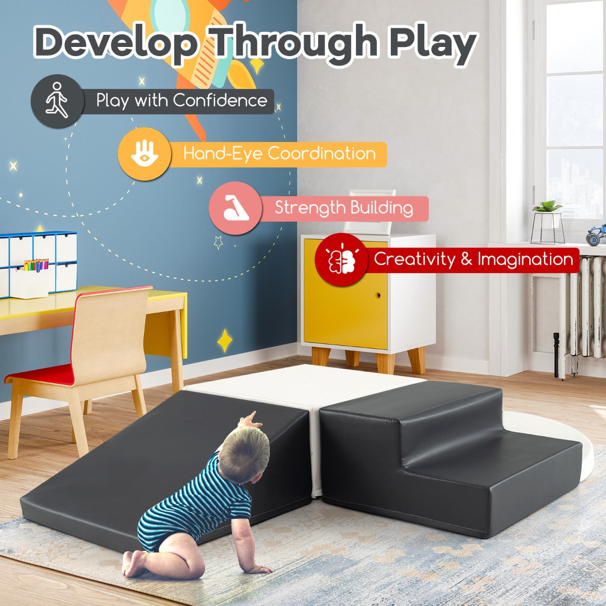 4 Pieces Indoor Toddler Playtime Corner Climber Play Set-White