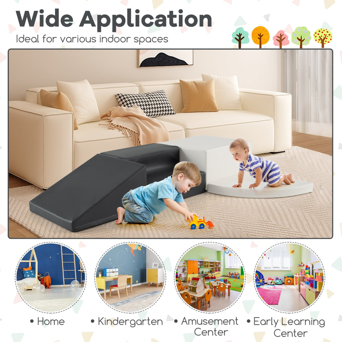 4 Pieces Indoor Toddler Playtime Corner Climber Play Set-White