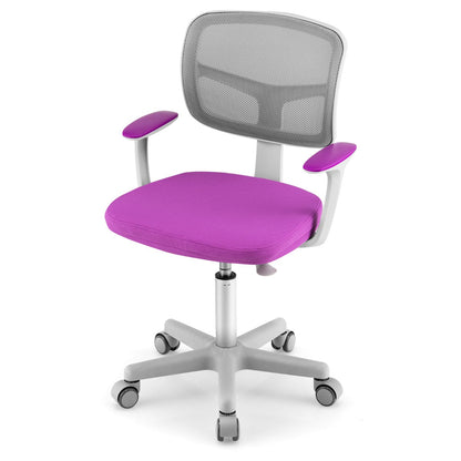 Kids Height-Adjustable Swivel Computer Desk Chair with Lumbar Support-Purple