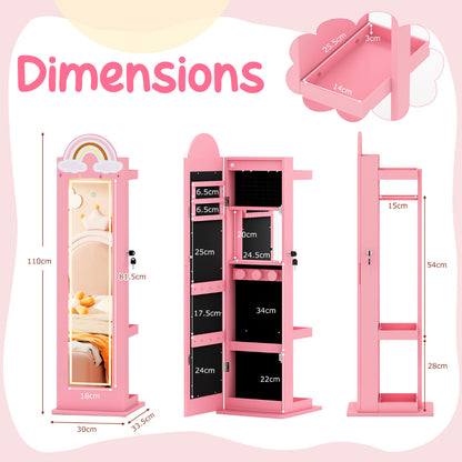 Kids Jewelry Cabinet Standing Children Jewelry Organizer-Pink