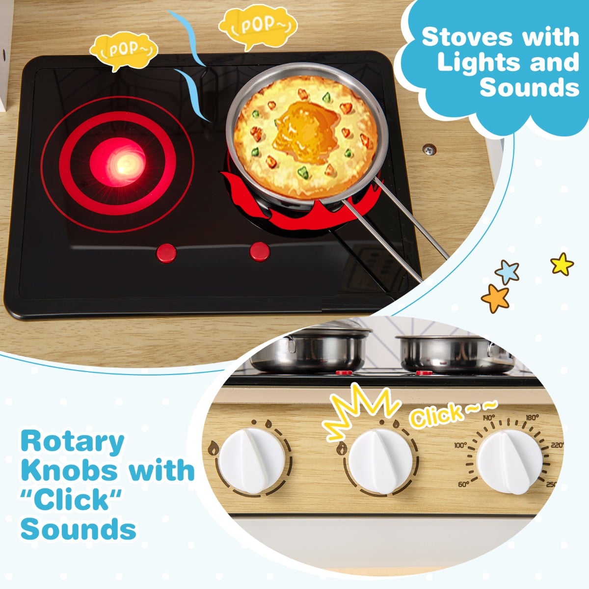 Kids Kitchen Playset with Lights and Sounds Stove Oven Sink Faucet Microwave-White