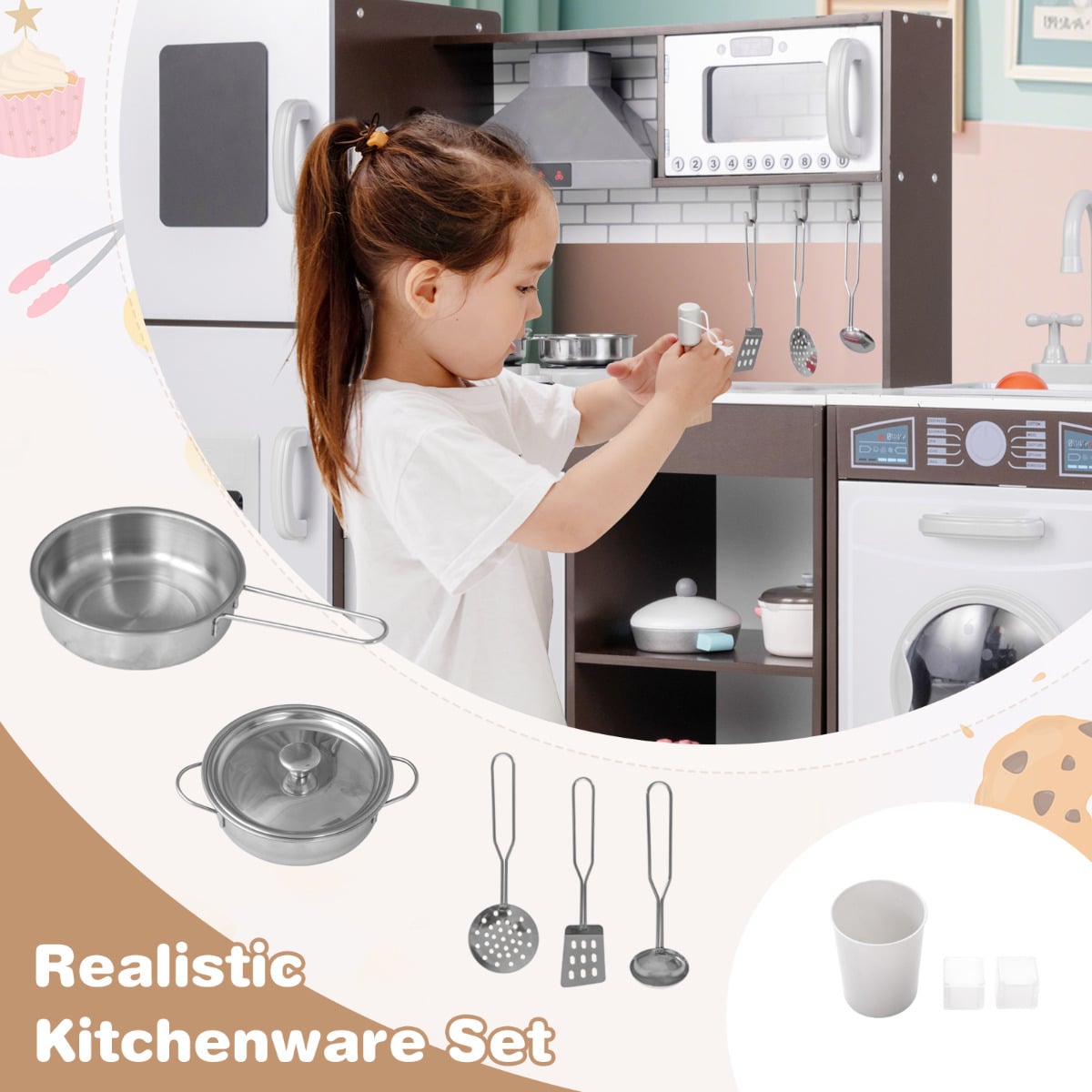 Kids Kitchen Playset with Realistic Lights and Sounds-Coffee