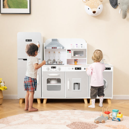 Kids Kitchen Playset with Refrigerator and Washing Machine-Grey