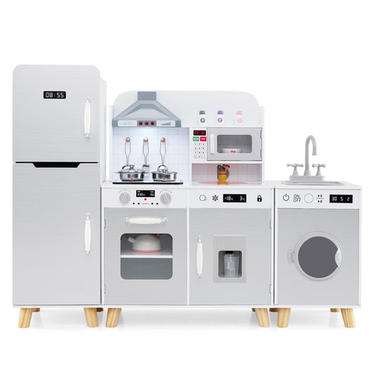 Kids Kitchen Playset with Refrigerator and Washing Machine-Grey
