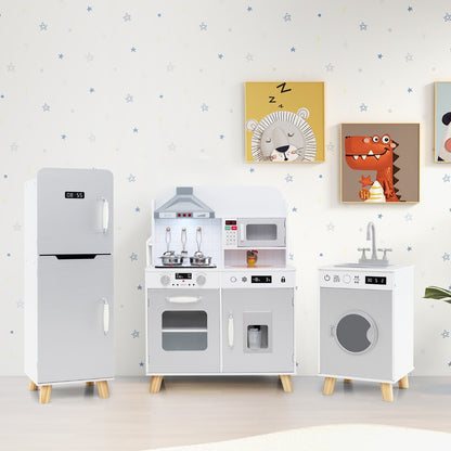 Kids Kitchen Playset with Refrigerator and Washing Machine-Grey