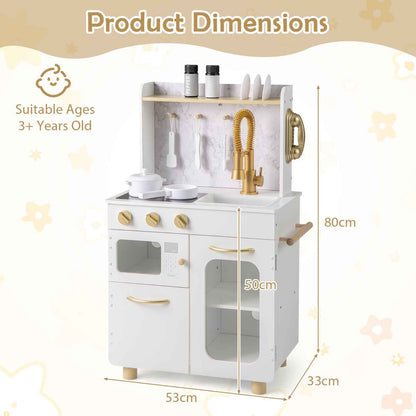 Kids Kitchen Setwith Stoves Faucet Sink Telephone Microwave and Oven-White