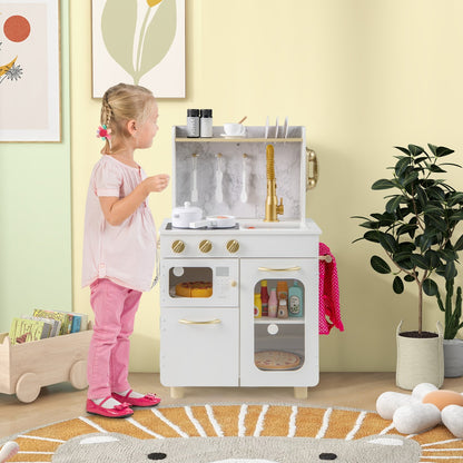 Kids Kitchen Setwith Stoves Faucet Sink Telephone Microwave and Oven-White