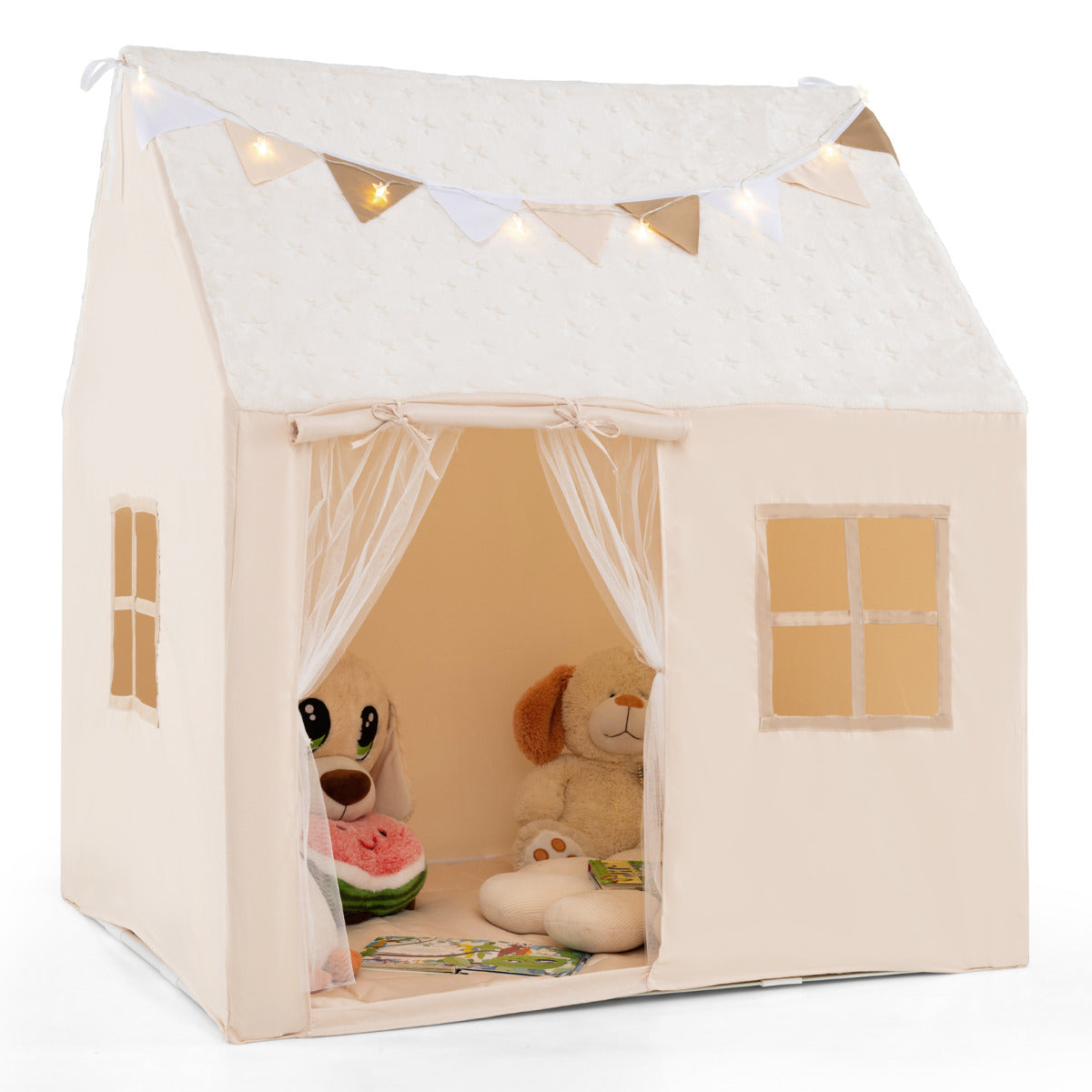 Kids Play Tent with Glow in the Dark Stars-Beige