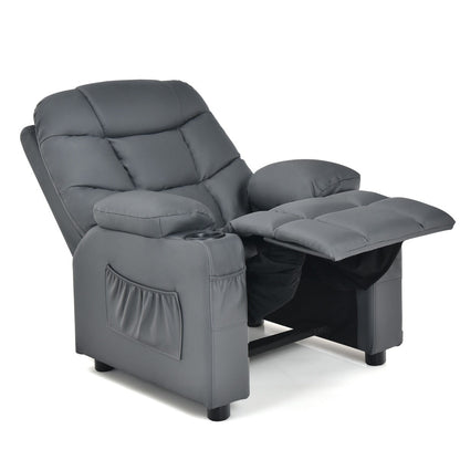 PU Leather Kids Recliner Chair with Cup Holders and Side Pockets-Gray