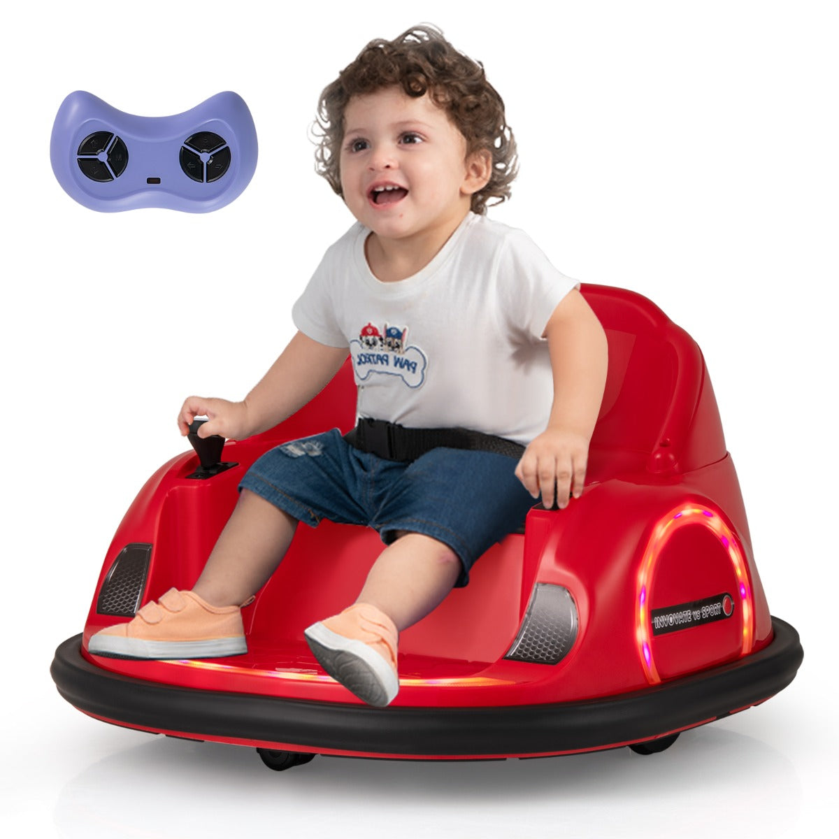 6V Kids Ride on Battery Powered Bumping Car with Flashing LED Lights-Red