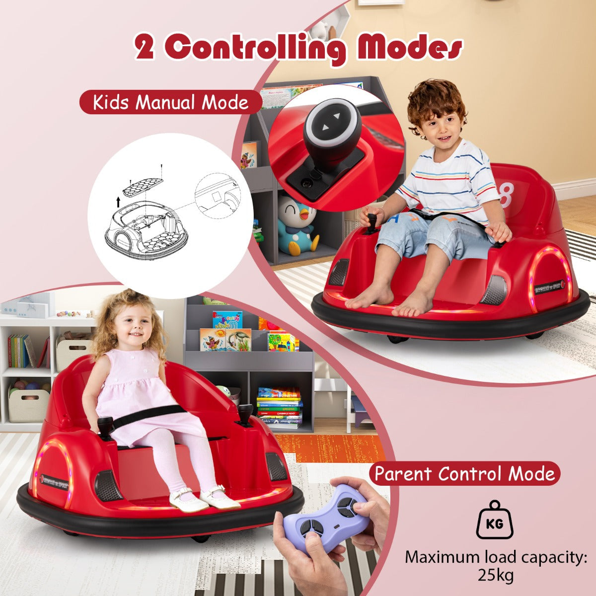6V Kids Ride on Battery Powered Bumping Car with Flashing LED Lights-Red