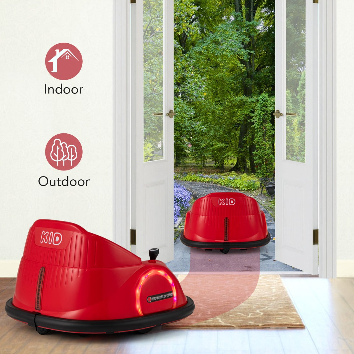 6V Kids Ride on Battery Powered Bumping Car with Flashing LED Lights-Red