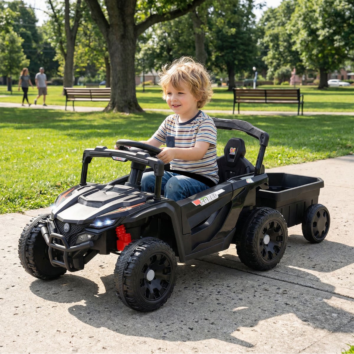 12V Battery Powered Ride On Kids Tractor with Detachable Trailer-Black