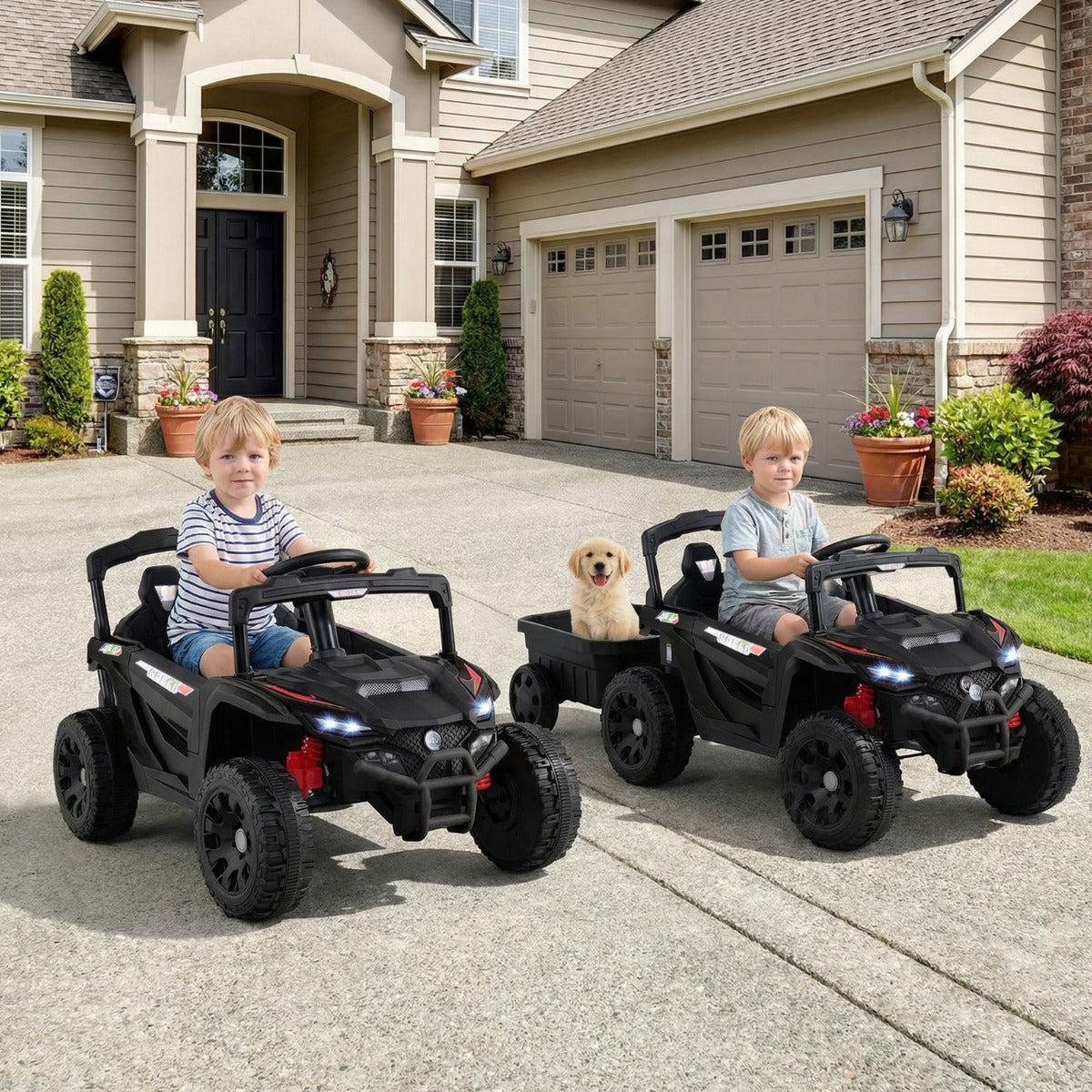 12V Battery Powered Ride On Kids Tractor with Detachable Trailer-Black